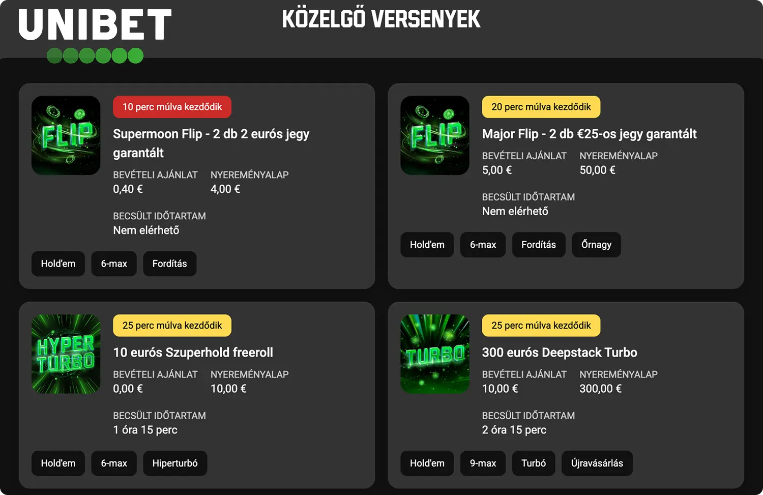 unibet poker közelgő versenyek